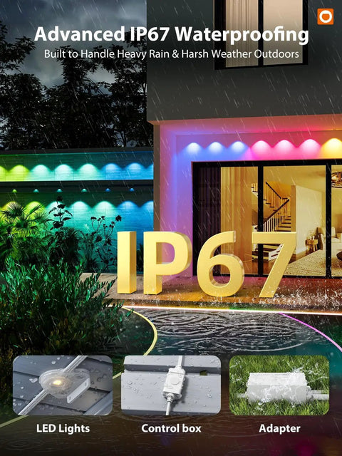 Smart RGB IC Outdoor Lights For House And Garden App And Remote Control Scene Modes IP67 Waterproof 200ft Epic Vibe display