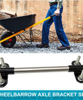 Hardcore Heavy Duty Wheelbarrow Axle Bracket Kit With Solid Five Eighth Inch Shaft and Bulletproof Steel Brackets view with installed axle.