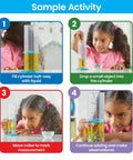 Hands On Starter Science Graduated Cylinders Set For Kids in use with child measuring and experimenting with liquids