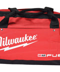 Red tool bag for M12 FUEL 12 Volt Cordless Compact Band Saw Kit With 4.0 Ah Battery, Charger And Tool Bag, Built In LED Work Light
