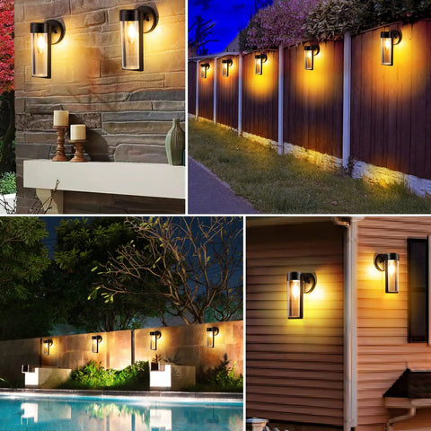 6 Pack Outdoor Solar Fence Lights Waterproof Wall Mounted, Auto On Off Solar Wall Lights, warm white ambience illuminating fences