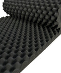 Top Shelf Egg Crate Foam Soundproof Panels High Density Fireproof Wall Acoustics 48 X 24 X 2 Inches Black noise blocking foam close-up.