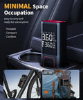 On The Go Cordless Tire Inflator Portable Air Compressor 150 PSI Auto Shutoff in car cup holder with LED display