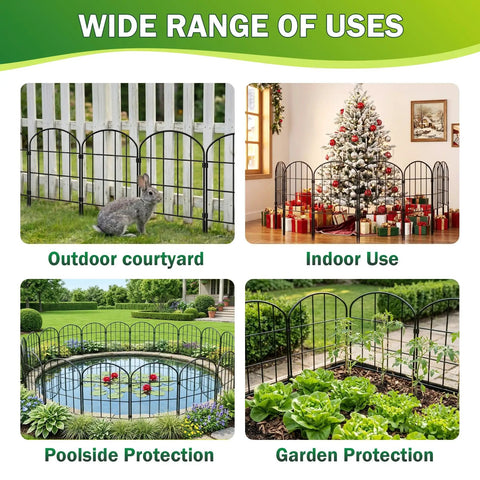 No Dig Garden Fence Panels, 24 Inch High By 13 Inch Wide, 10 Pack Rustproof Metal Wire Border Fence in various settings
