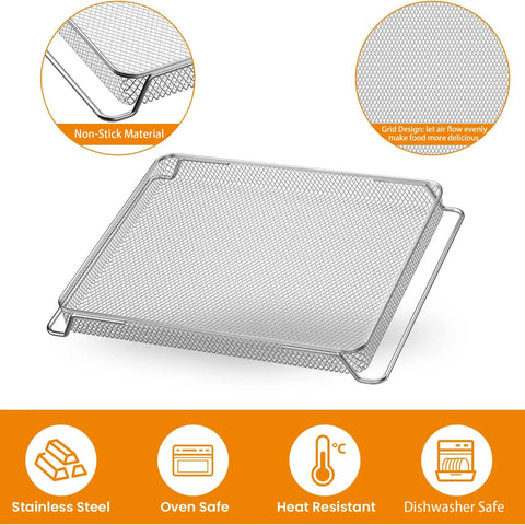 Heavy Duty Stainless Steel Air Fryer Basket Replacement Trays Compatible With Foodi XL Oven DT201 DT251, mesh wire rack.