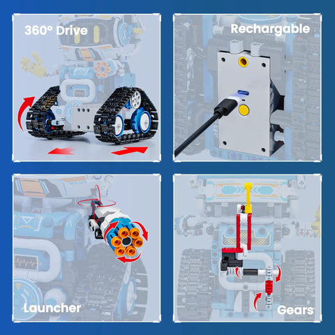 Five In One STEM Robotics Kit With App And Remote Control Build Code And Play Projects A Kid Friendly Gift For Ages 8 To 12 That Makes Learning Hands On Creative And Totally Fun This Holiday Season. 360 drive, rechargeable battery, launcher and gears