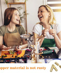 Two women crafting at a table with tools and materials, highlighting the Invisible Brass Barrel Hinges Kit With 50 Pieces For Jewelry Boxes And Small Woodworking Projects Including Music Boxes Pencil Boxes And Hardwood Humidors Concealed Hinge Hardware For Crafts displayed below.