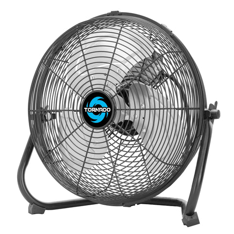Heavy Duty 12 Inch High Velocity Floor Fan With All Metal Construction, 3 Speed Settings, front view showing tilting head
