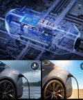 Detailed view of Ready To Roll Tesla Charger And Electric Vehicle Wall Plate Level 1 And 2 Portable Ev Plug 5 Meter Wire 16 Amp 3.6Kw in use.