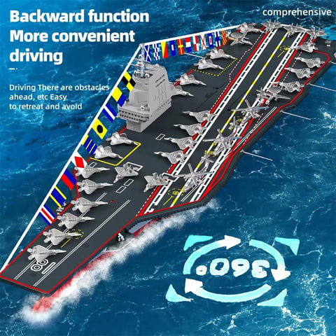 Heavy Duty RC Aircraft Carrier Boat With 2 4 GHz Dual Motors For Realistic Warship Action on ocean surface with planes