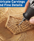 Six Piece Wood Carving Drill Bit Set For Rotary Tools With 1/8 Inch Shank in action creating intricate wood details