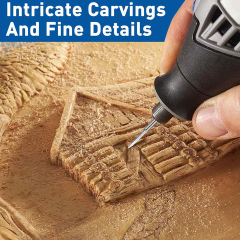 Six Piece Wood Carving Drill Bit Set For Rotary Tools With 1/8 Inch Shank in action creating intricate wood details