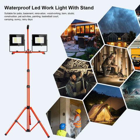 Ultra Bright 30,000 Lumen LED Work Light With Stand, 150W Flood Lights, adjustable heads on tripod, outdoor and construction use