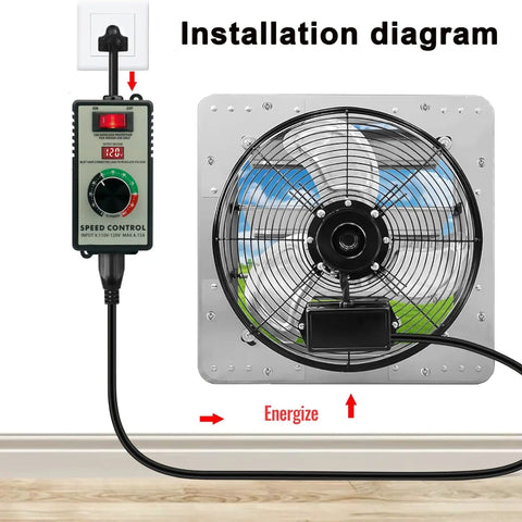 Tough As Nails 15A Peak AC Motor Speed Controller for Shop Fans with installation diagram showing connection to a fan.
