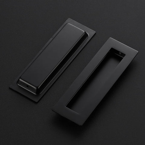 Two Pack Pocket Door Handles 5.9 Inch Rectangular Recessed Pulls For Sliding Closet And Barn Doors Black Flush Finger Pulls Stainless Steel 304 Solid Metal Durable Hardware With Smooth Operation