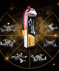 11.1V 1800mAh 3S 45C LiPo Battery Pack With XT60 Plug For FPV Drones And RC Helis, High Discharge, surrounded by drones