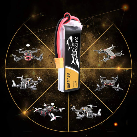 11.1V 1800mAh 3S 45C LiPo Battery Pack With XT60 Plug For FPV Drones And RC Helis, High Discharge, surrounded by drones