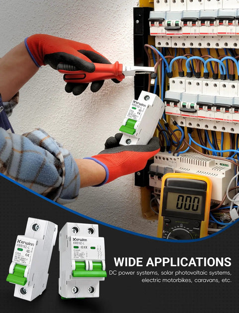 1 Pole 10A DC Circuit Breaker For 12V To 110V DC Systems With DIN Rail Mount Non Polar Protection And Arc Extinguishing Compact Safe Design Solid For Battery Power Solar PV And RV Setups in electrical panel