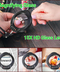 Hands using 15X Magnifying Glass With Light And Stand For Crafting, Reading, And Repair Tasks, 5 Color Modes And 10 Brightness Levels