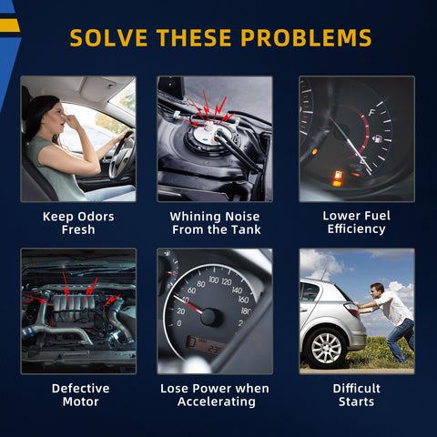 Common car problems: odors, whining noise, low fuel efficiency, motor defects, power loss when accelerating, difficult starts.