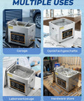 Heavy Duty Ultrasonic Cleaner With Built In Heater And Digital Timer Stainless Steel 10 Gallon Basin in garage, optics shop, and hardware store.