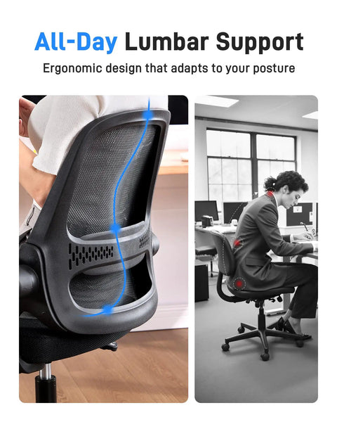 Ergonomic Mesh Office Chair for Home Office With Flip Up Armrests featuring breathable mesh back providing lumbar support