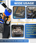 Compact Half Ton Mini Lever Chain Hoist With 10 Ft Lift And 1100 Lb Capacity, Alloy Steel G80 Chain, Heavy Duty Hooks in use