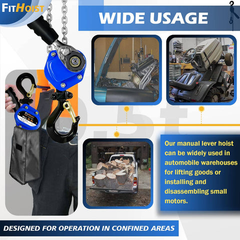 Mini Chain Hoist 1100 Lbs Capacity, 20 Ft Lift, Manual Lever Hoist With Alloy Steel G80 Chain, various usage scenarios