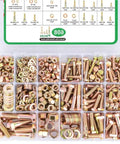 Heavy Duty Hex Nuts And Bolts 608 Piece Kit With Washers Rust Resistant Finish showing assorted nuts, bolts, and washers in clear organizer.