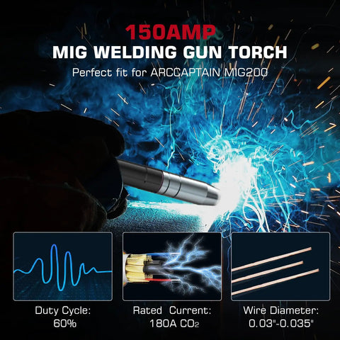 Top Notch ARCCAPTAIN MB15 15AK MIG Welding Gun Torch Stinger With 10 Ft Cable For Serious Pros Needing Superior Conductivity And Long Life Copper Wiring For Heavy Duty Shop Jobs Today with welding sparks and details.