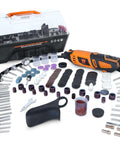 Front view of WEN 1.3-Amp variable-speed rotary tool with 190-piece accessory kit and case (orange/black)
