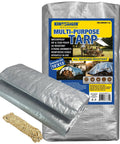 Heavy Duty Waterproof Tarp 10 By 13 Feet, 8 Mil Thick Multipurpose Poly Tarp Cover In Silver with rope bundle