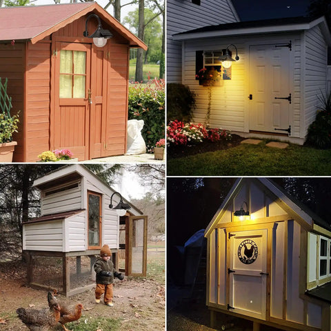 Solar Barn Lights With Motion Sensor And 3 Lighting Modes, Waterproof Outdoor Wall Light installed on barn, shed, coop, and porch