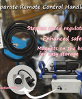 Front view of INTSUPERMAI 110V portable line boring machine with detachable control handle and coiled hose.