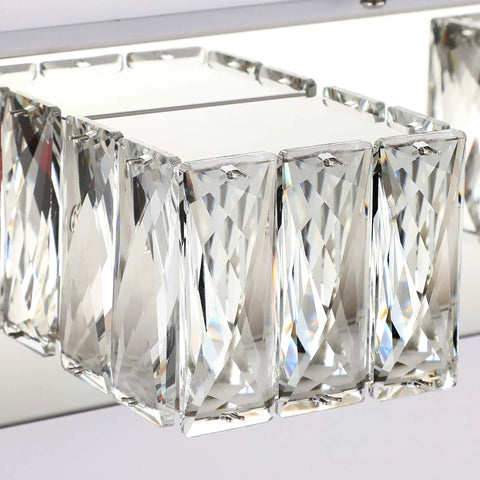 Close-up of K9 crystal accents on Chrome Crystal Vanity Light Three Light Modern Bathroom Fixture With Dimmable 18W LED For Small Bath