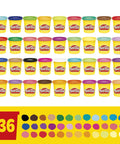 Ultimate Super Bulk Haul Of Non Toxic Modeling Compound 36 Bright Shades 3 Oz Tin Cans showcasing colorful Play-Doh containers.