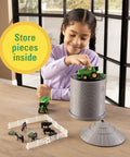 Child playing with 1 64 Scale Farm Playset With Grain Bin Includes Tractor Toys Skid Steer Farm Animal Figures And Fencing