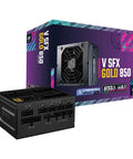 V850 SFX Gold 850W Fully Modular ITX Power Supply for Small Form Factor Builds box and unit, 80 Plus Gold Certified