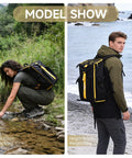 Models displaying All In One Camping Backpack Table Kit With Aviation Aluminum Frame, shown in outdoor settings.