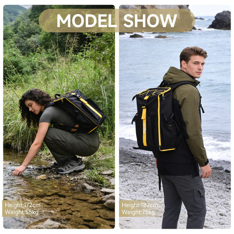 Models displaying All In One Camping Backpack Table Kit With Aviation Aluminum Frame, shown in outdoor settings.
