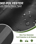 Close-up of 600D polyester fabric with water droplets, showing durability for Beefy Heavy Duty Generator Cover Fits 5500W to 15000W Gas and Inverter Models.