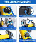 Detailed instructions for No Hassle Manual Hydraulic Hose Crimping Tool Featuring Seven Heavy Duty Swage Dies And An Accurate Pressure Gauge.