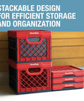 Heavy Duty Collapsible Soft Sided Cooler With Premium Leakproof Liner Big Capacity Beach Tote For Keeping Bevvies Ice Cold At Tailgates displayed with stackable red storage crates.