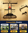 Dimensions and components of Rear Seat Golf Cart Bag Holder With Foldable Rack And Safety Grab Bar Up To 8 Inches Easy No Drill Install Compatible With EZGO Club Car Yamaha Keeps Bags Secure And From Sliding On Bumpy Rides.