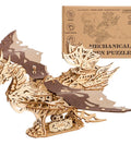 3D Dragon Ship Wooden Puzzle Kit For Adults, 352-piece craft showing detailed dragon design with box in background