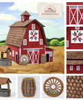 Homestead-style 3D paper model with miniature structure brads, featuring barn, well, and wheel decor for crafting projects.