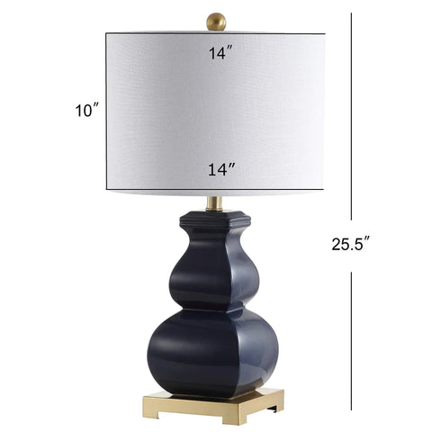 Navy Blue And Gold Ceramic Table Lamp With White Linen Shade, Modern Footed Vase Bedside Light, LED Bulb Included, UL Listed