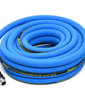 Heavy Duty 3/4 X 50 Ft Rubber Air Hose Rated For 300 Psi With Reinforced Braid and brass connection for durability.