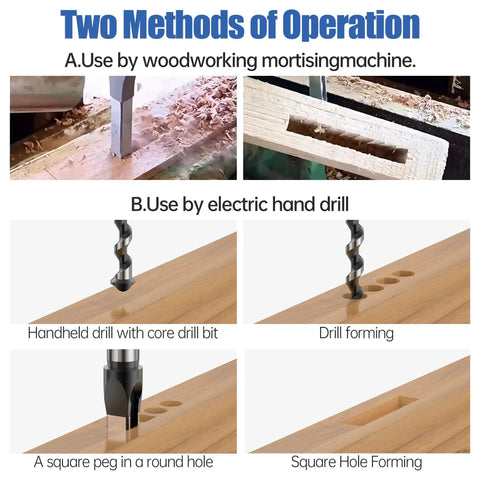 Heavy Duty Seven Piece Square Hole Drill Bit Set Forged From Heat Treated Hss Steel With Smooth Operator Mortise Chisel Edges Quarter To Three Quarters Inch Fits Mortising Machines For Job Site Builds Demanding Real Grit And Smooth Sailing Results Daily in use with a mortising machine and electric hand drill.