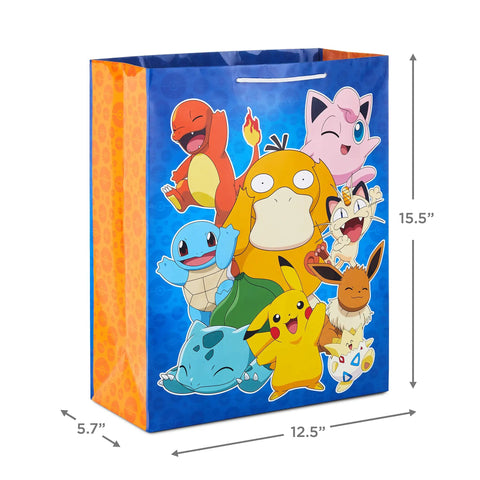 Two Pack Pokemon Gift Bags Bundle 15 Inch Extra Large Pikachu Bag with Various Pokemon Characters for Kids Teens Gamers.